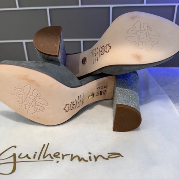 Guilhermina Grey Suede & Glitter Ankle-Strap Open-Toe Pumps in Size 41 - Picture 7 of 9